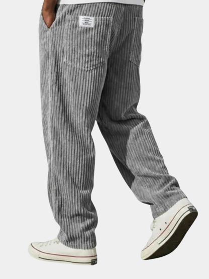 Men's Corduroy Trousers with Elastic Waist and Relaxed Fit