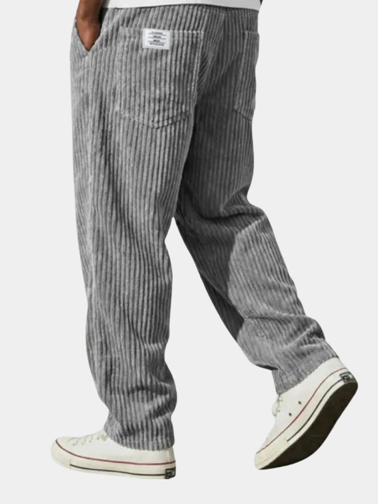 Men's Corduroy Trousers with Elastic Waist and Relaxed Fit