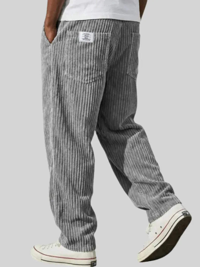 Men's Corduroy Trousers with Elastic Waist and Relaxed Fit