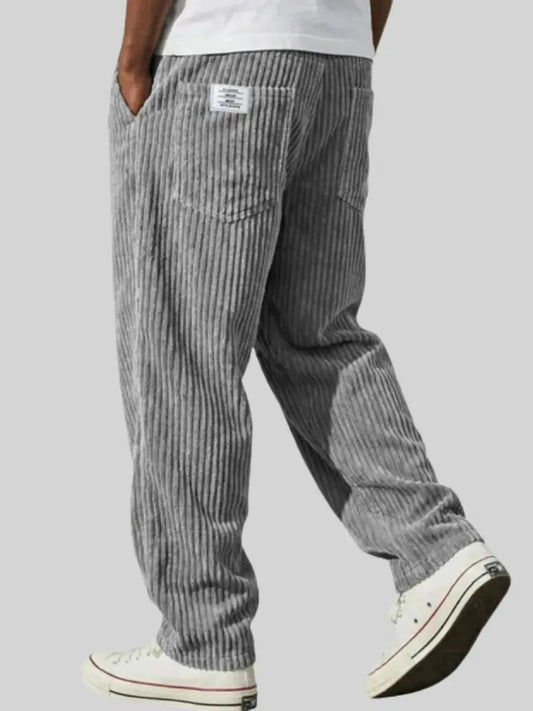 Men's Corduroy Trousers with Elastic Waist and Relaxed Fit