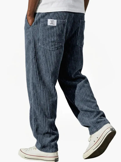 Men's Corduroy Trousers with Elastic Waist and Relaxed Fit