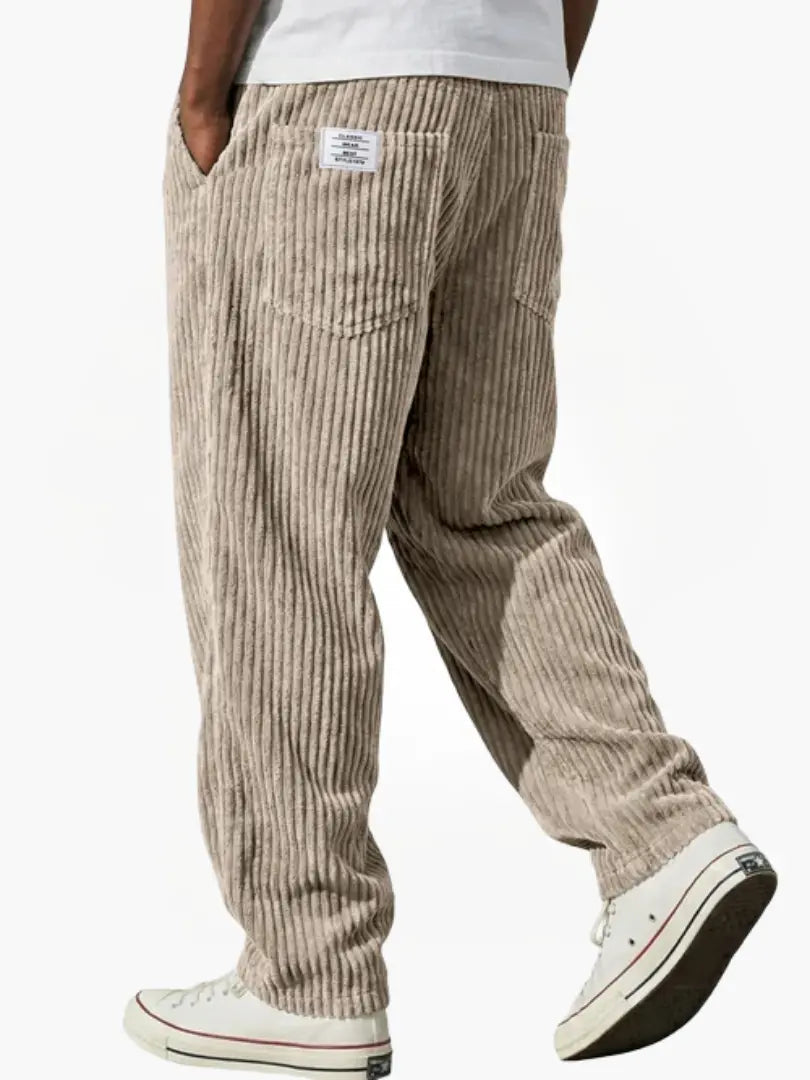 Men's Corduroy Trousers with Elastic Waist and Relaxed Fit