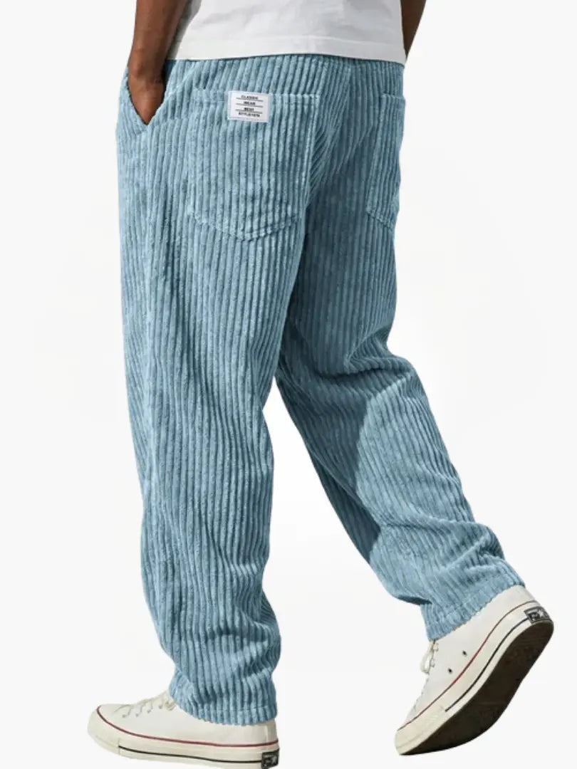 Men's Corduroy Trousers with Elastic Waist and Relaxed Fit