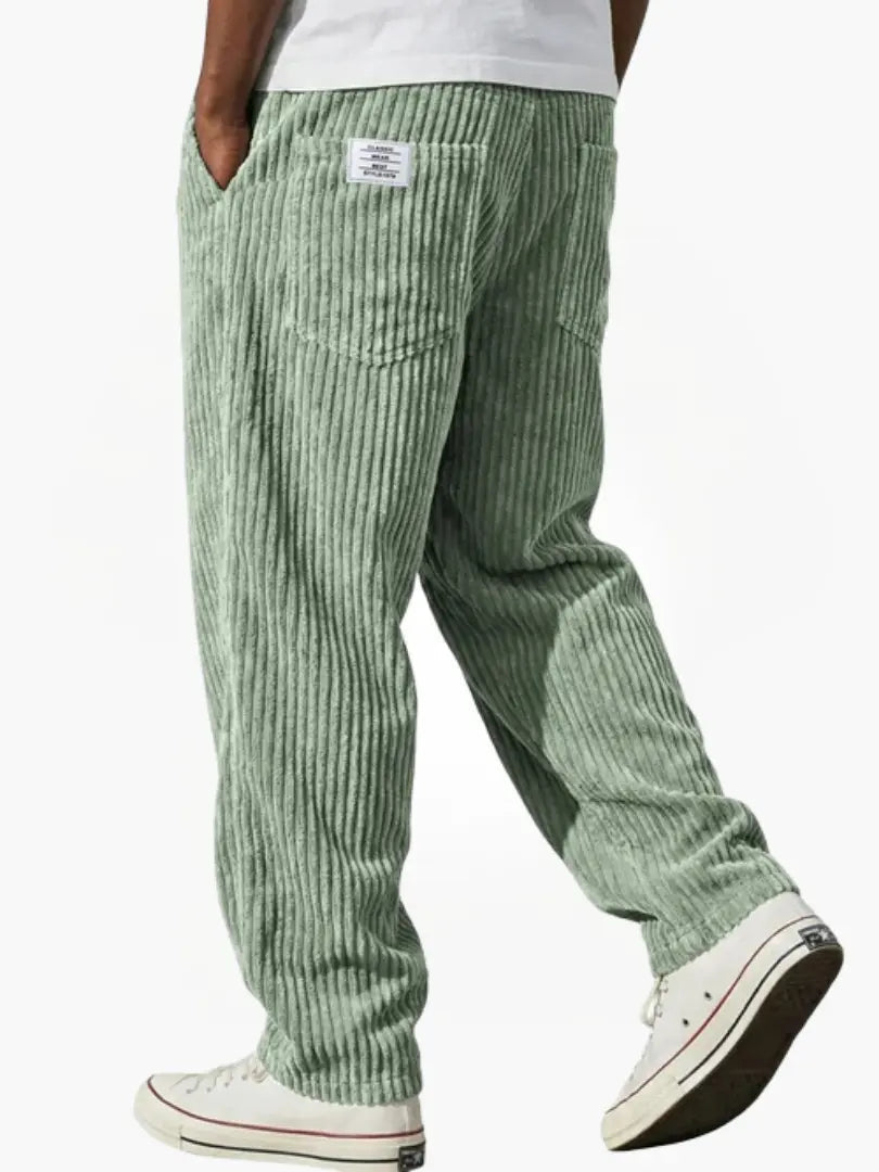 Men's Corduroy Trousers with Elastic Waist and Relaxed Fit