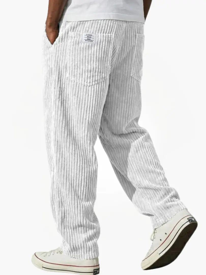 Men's Corduroy Trousers with Elastic Waist and Relaxed Fit