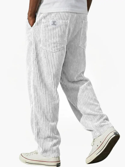 Men's Corduroy Trousers with Elastic Waist and Relaxed Fit
