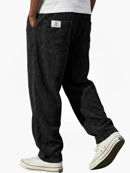 Men's Corduroy Trousers with Elastic Waist and Relaxed Fit