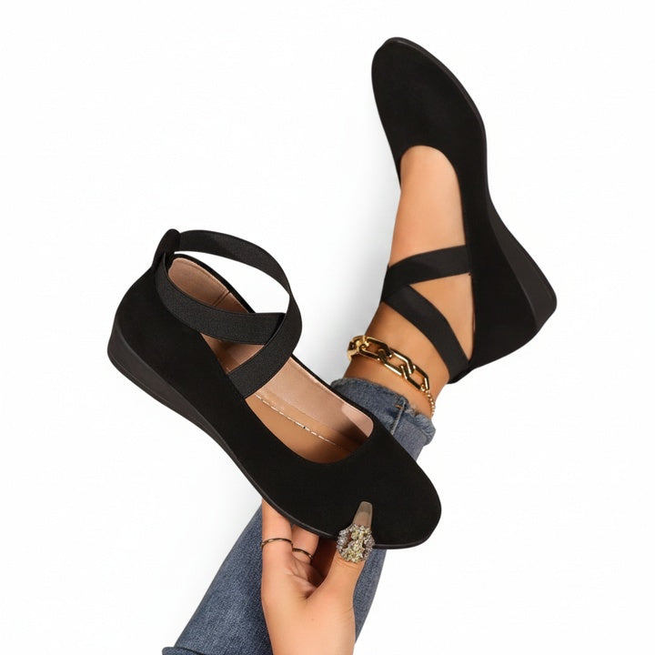 Women's Ballet Flats with Cross Elastic Ankle Strap and Wedge Sole