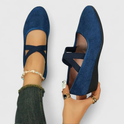 Women's Ballet Flats with Cross Elastic Ankle Strap and Wedge Sole