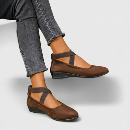 Women's Ballet Flats with Cross Elastic Ankle Strap and Wedge Sole