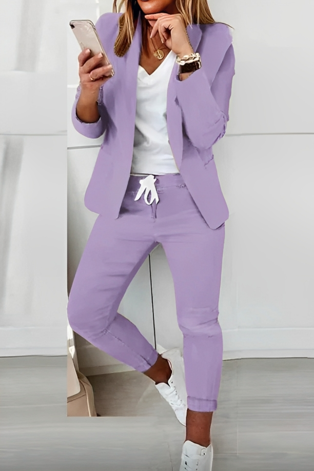 Women's Blazer and Trouser Set with Long Sleeves and Drawstring Waist