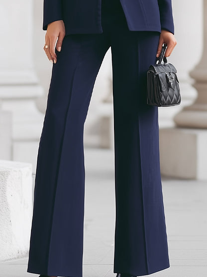 Women's Blazer and Wide-Leg Pants Suit Set with Stand Collar and Single Button