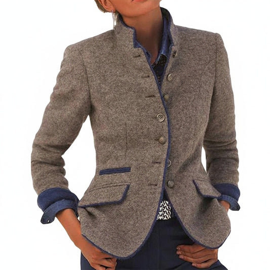 Women's Blazer with Stand Collar, Button Closure and Long Sleeves