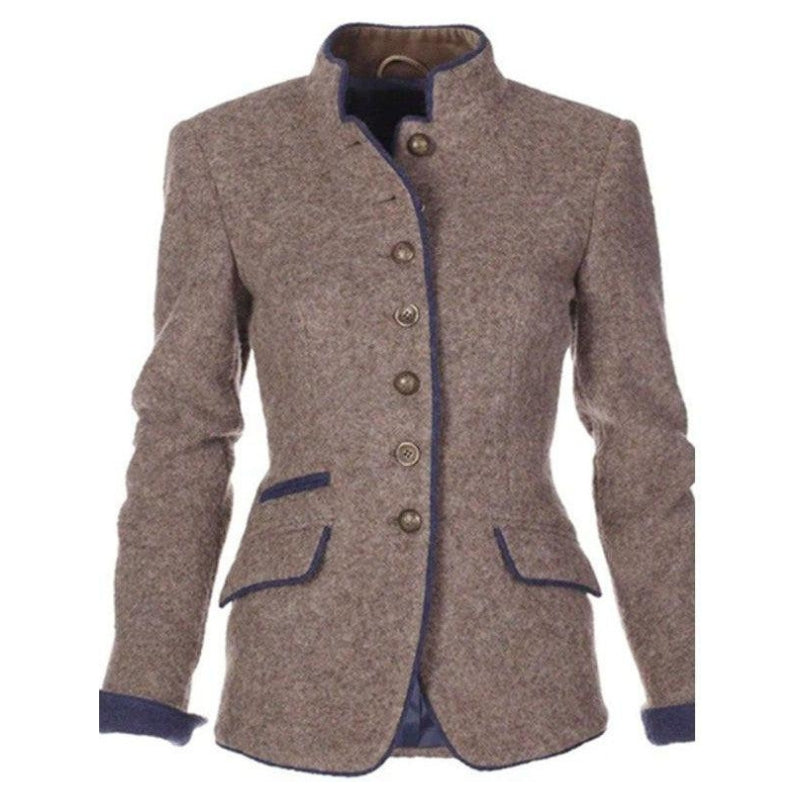Women's Blazer with Stand Collar, Button Closure and Long Sleeves