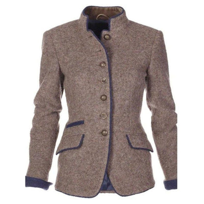 Women's Blazer with Stand Collar, Button Closure and Long Sleeves