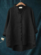 Women's Blouse Long Sleeve with Ruffle V-Neck and Button Closure