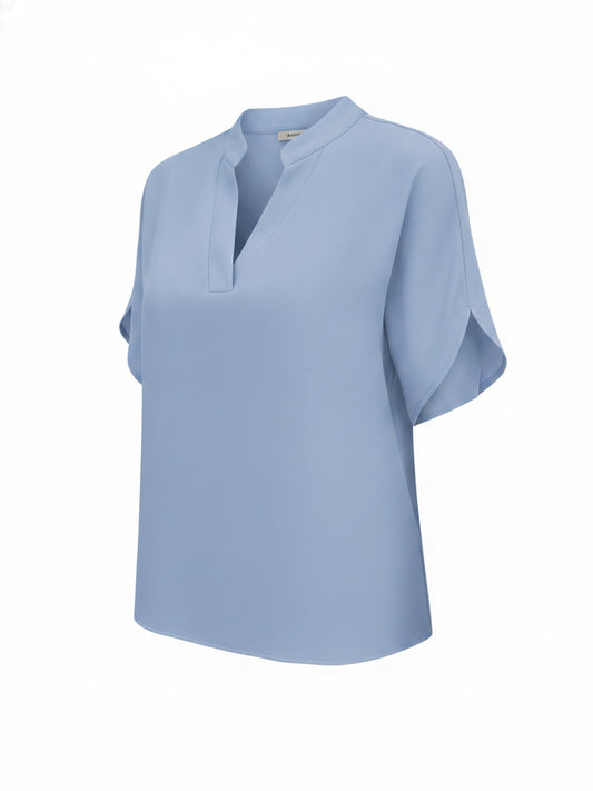 Women's Blouse with Split V-Neck and Short Flutter Sleeves