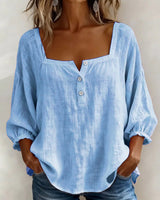 Women's Blouse with Square Neckline and Three-Quarter Puff Sleeves