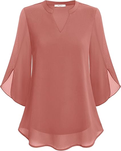 Women's Blouse with Three-Quarter Bell Sleeves and V-Neck
