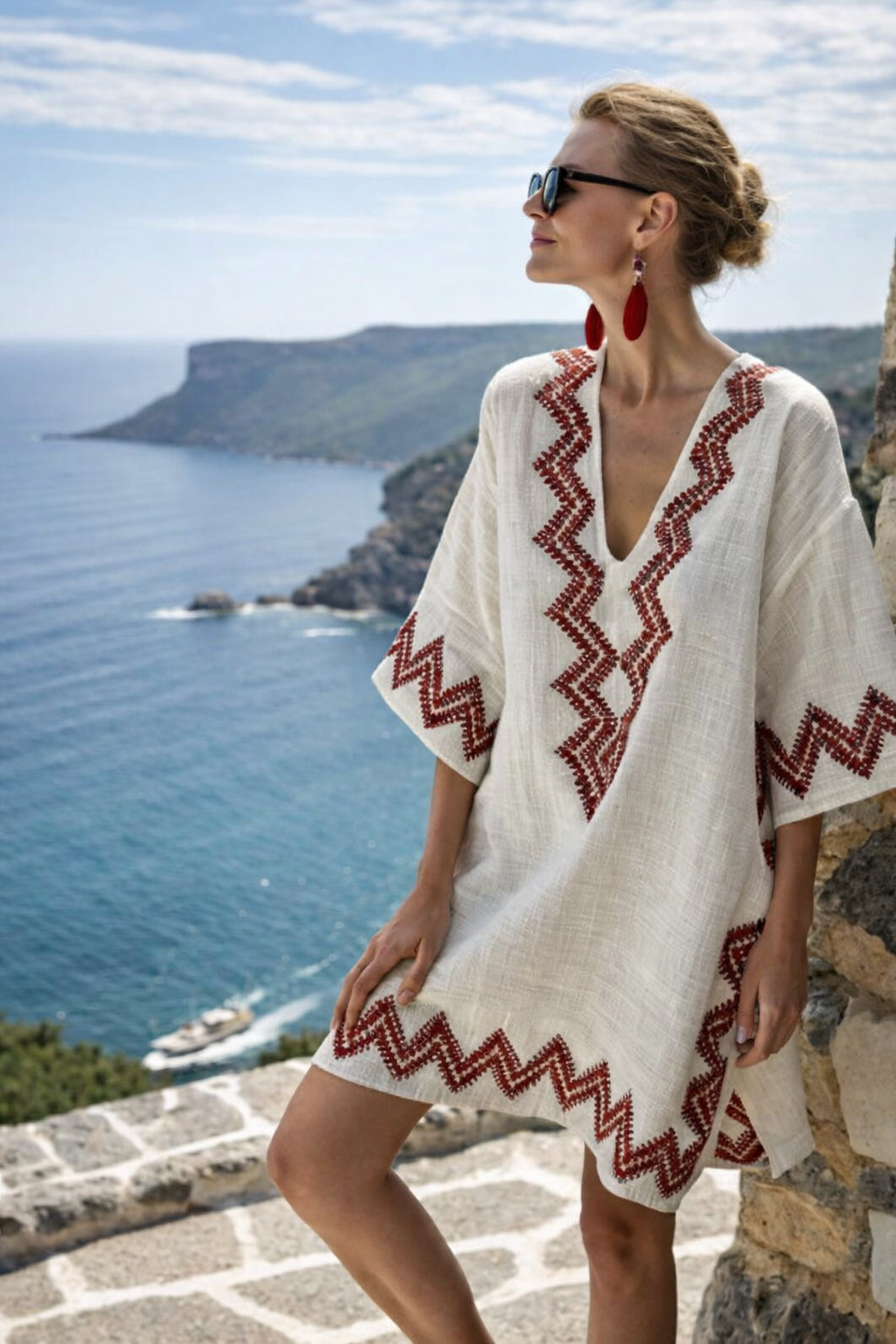 Women's Boho Beach Dress Short Sleeve V-Neck A-Line Midi with Ethnic Print