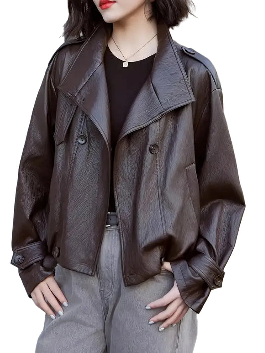 Women's Buckle Collar Jacket with Shoulder Epaulets