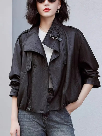 Women's Buckle Collar Jacket with Shoulder Epaulets