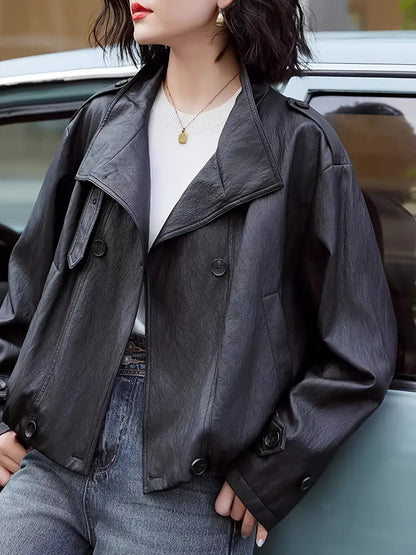 Women's Buckle Collar Jacket with Shoulder Epaulets
