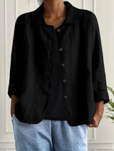 Women's Button-Down Shirt with Spread Collar and Three-Quarter Sleeves