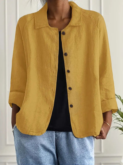 Women's Button-Down Shirt with Spread Collar and Three-Quarter Sleeves