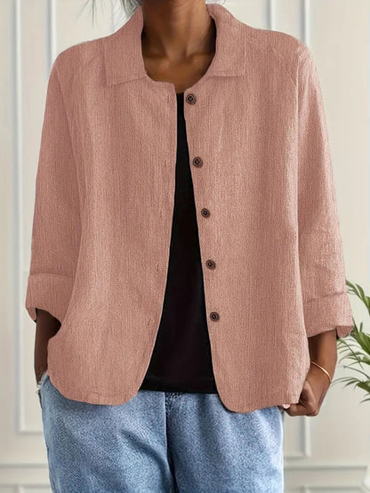 Women's Button-Down Shirt with Spread Collar and Three-Quarter Sleeves
