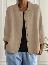 Women's Button-Down Shirt with Spread Collar and Three-Quarter Sleeves