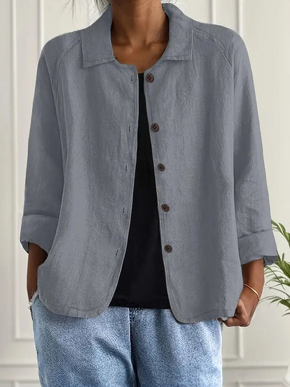 Women's Button-Down Shirt with Spread Collar and Three-Quarter Sleeves