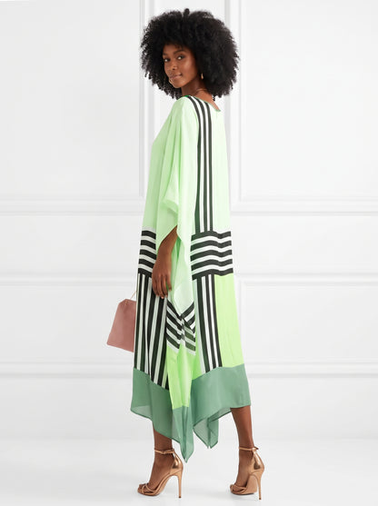 Women's Caftan Maxi Dress with Batwing Cape Sleeves and Geometric Print
