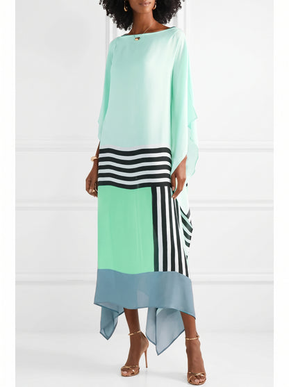 Women's Caftan Maxi Dress with Batwing Cape Sleeves and Geometric Print