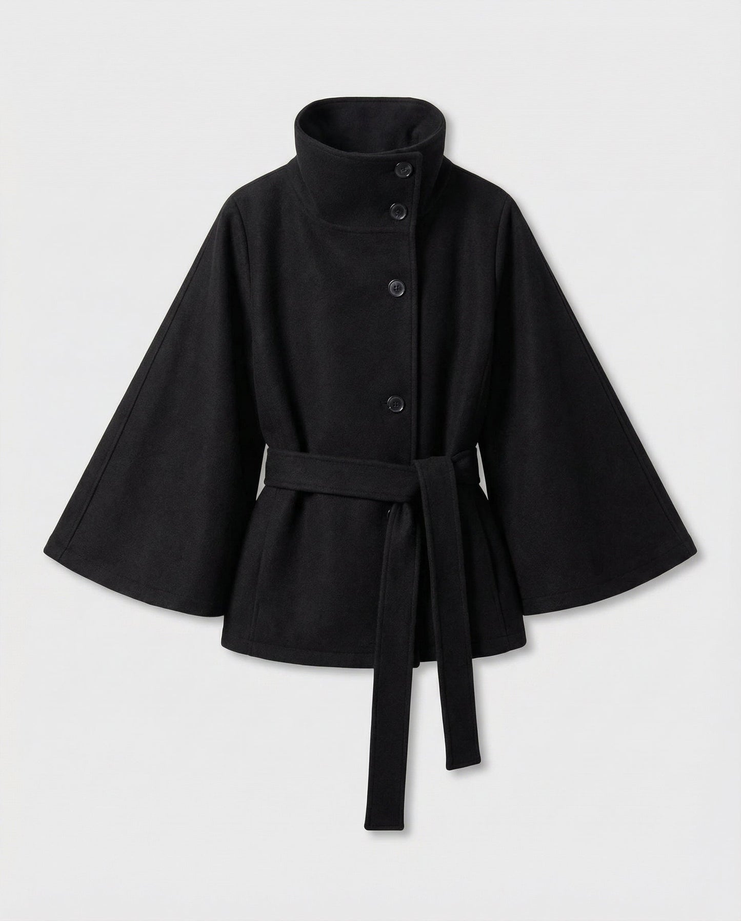 Women's Cape Jacket with Stand Collar, Cape Sleeves and Tie Belt
