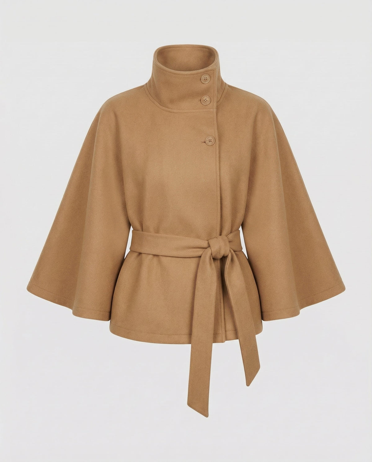 Women's Cape Jacket with Stand Collar, Cape Sleeves and Tie Belt
