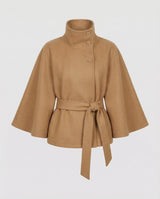 Women's Cape Jacket with Stand Collar, Cape Sleeves and Tie Belt