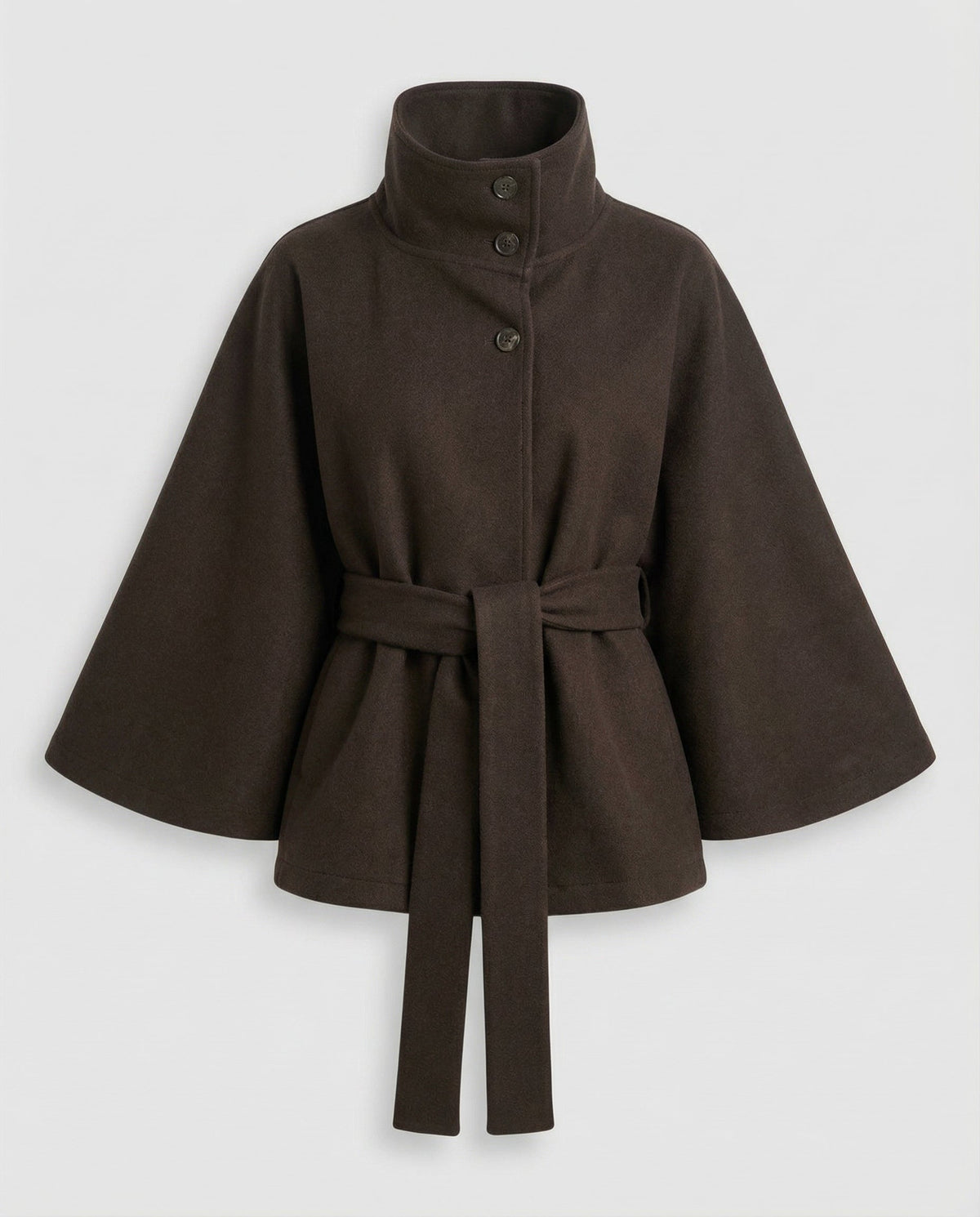 Women's Cape Jacket with Stand Collar, Cape Sleeves and Tie Belt