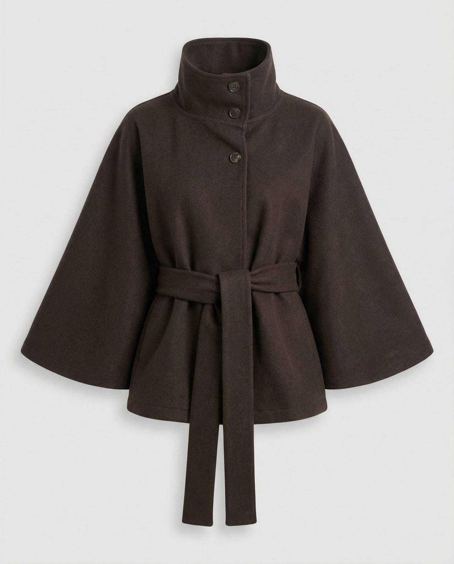 Women's Cape Jacket with Stand Collar, Cape Sleeves and Tie Belt