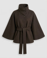 Women's Cape Jacket with Stand Collar, Cape Sleeves and Tie Belt