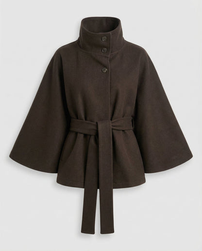 Women's Cape Jacket with Stand Collar, Cape Sleeves and Tie Belt