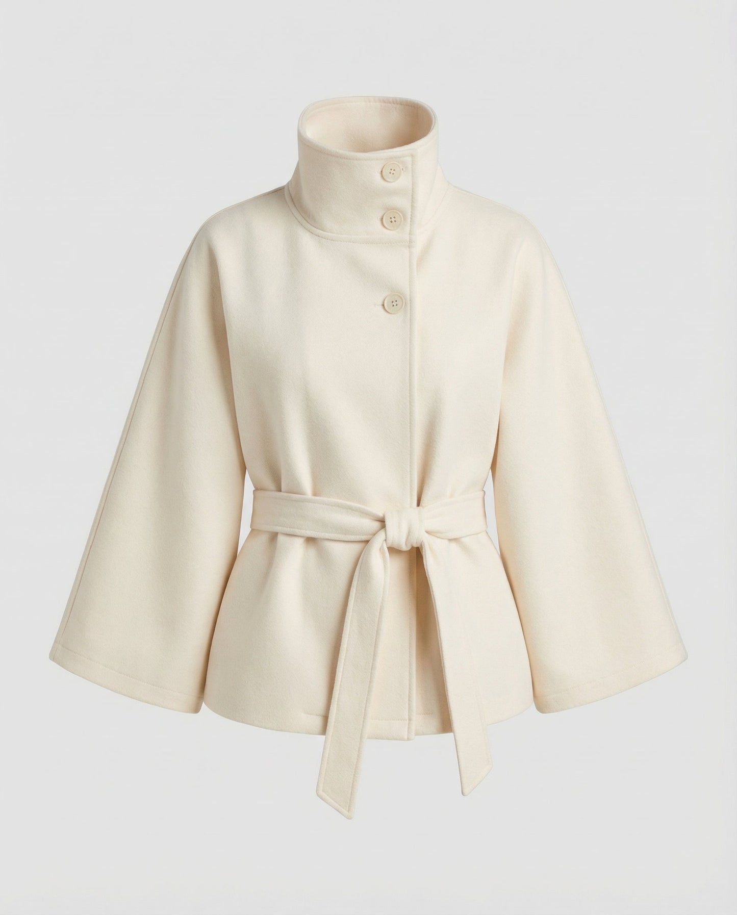 Women's Cape Jacket with Stand Collar, Cape Sleeves and Tie Belt