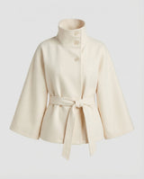 Women's Cape Jacket with Stand Collar, Cape Sleeves and Tie Belt