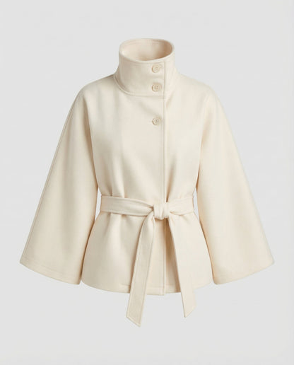 Women's Cape Jacket with Stand Collar, Cape Sleeves and Tie Belt