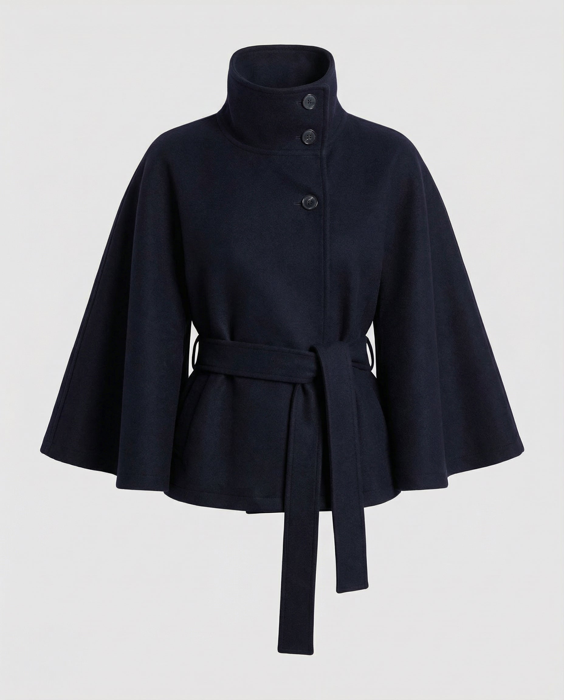 Women's Cape Jacket with Stand Collar, Cape Sleeves and Tie Belt