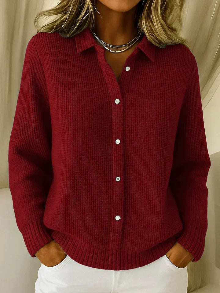 Women's Cardigan Long Sleeve with Collar and Button Front