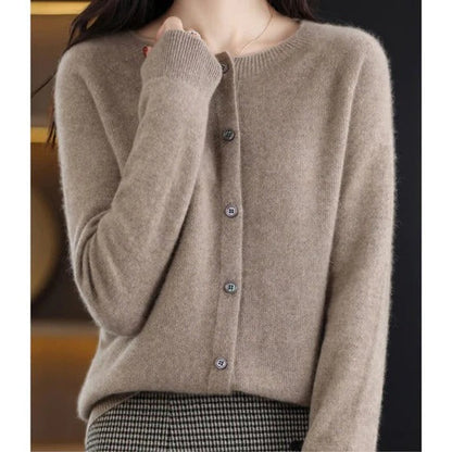Women's Cardigan with Long Sleeves, Round Neck and Button Closure