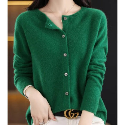 Women's Cardigan with Long Sleeves, Round Neck and Button Closure