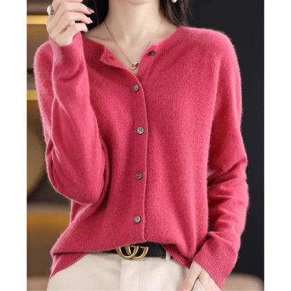 Women's Cardigan with Long Sleeves, Round Neck and Button Closure