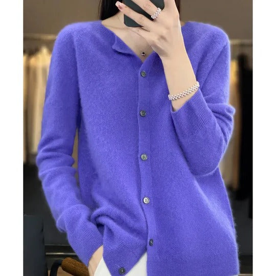 Women's Cardigan with Long Sleeves, Round Neck and Button Closure